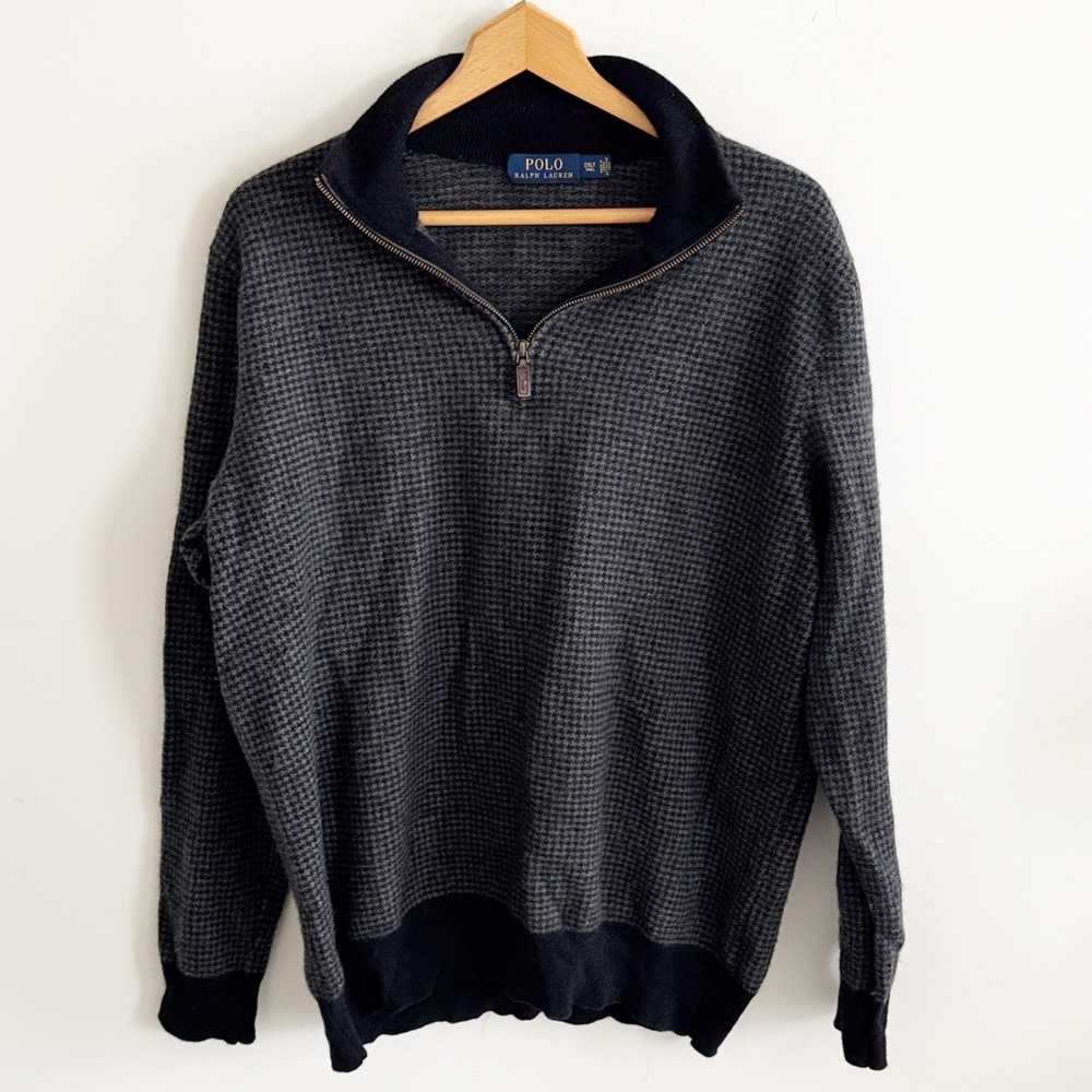 Ralph Lauren polo merino wool long sleeve quarter zip checkered sweater size 2XT